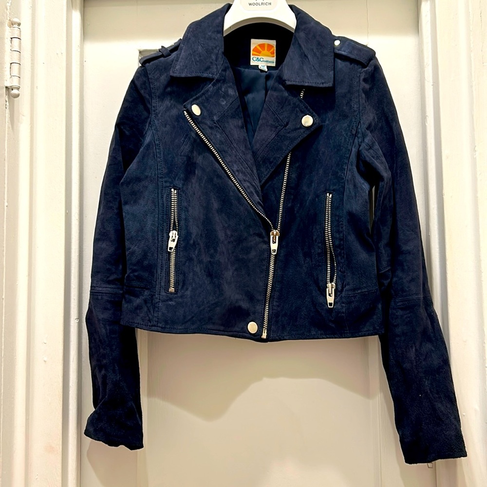 C&C California Navy Leather Moto Jacket
